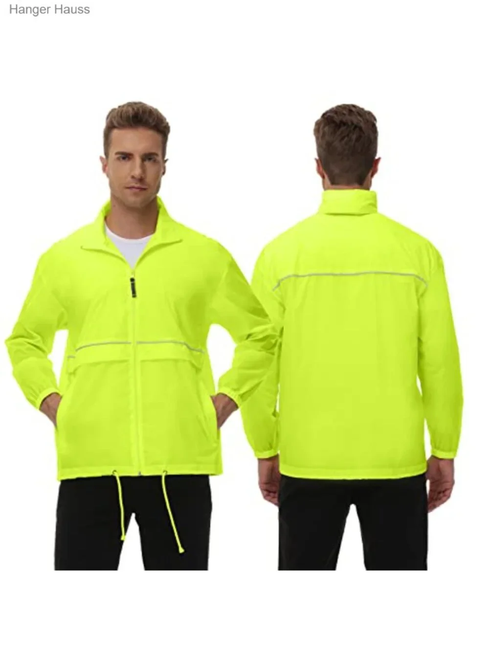 Men's Waterproof Rain Jacket Windbreaker with Hood Packable Reflective Strip